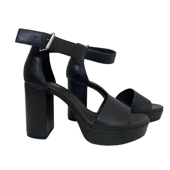 Divided Open Toe Platform Heeled Sandals shoes sz 5.5 - Black- faux leather - Picture 1 of 10